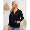Womens Long Sleeve Zipper  Casual Pullover Tops Drawstring Quarter Zip Hoodie Shirts with Pockets Sweater - 2 of 4