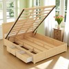 Queen Size Wood Platform Bed Frame with 2 Storage Drawers, Underbed Storage Shelf, No Box Spring Needed, Natural Wood Finish - 2 of 4