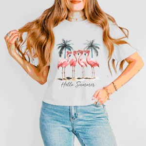 Simply Sage Market Hello Summer Flamingos Boxy Crop Top - 1 of 4