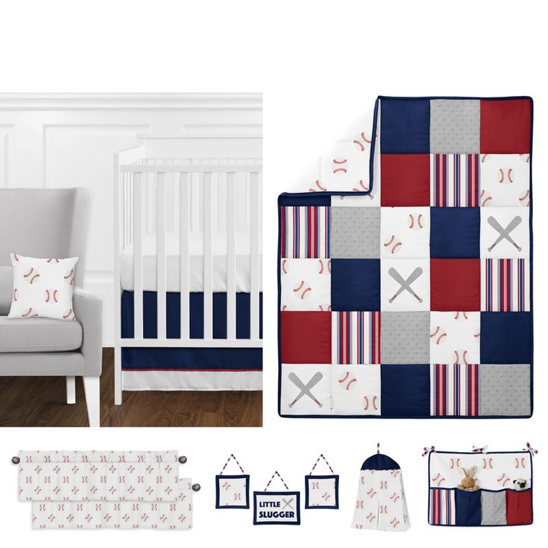 Sweet Jojo Designs Boy Baby Crib Bedding Set - Baseball Patch Red White and Blue 11pc, 1 of 8