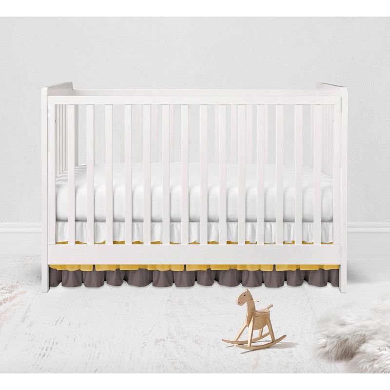  Bacati - 3 Layer Ruffled Crib/Toddler Bed Skirt - White/Yellow/Gray, 4 of 7