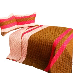 Slickblue Quilt Set Full/Queen with 2 Shams, Intricate Vermicelli Quilting, Soft Texture, Brown, 3 Piece - 1 of 1