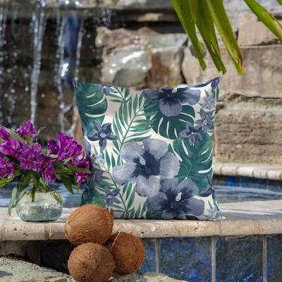 Salome Tropical Blue and Green Outdoor Throw Pillow Set, 16 x 16