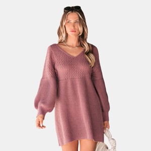 Women's Honeycomb Knit V-Neck Mini Sweater Dress - Cupshe - 1 of 4