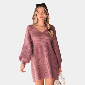 Women's Honeycomb Knit V-Neck Mini Sweater Dress - Cupshe