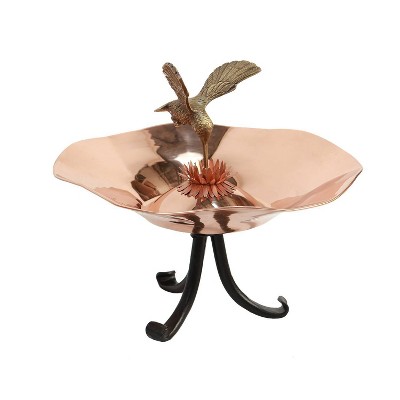 12.7" Hummingbird Birdbath Bowl with Tripod Stand Copper Plated - ACHLA Designs