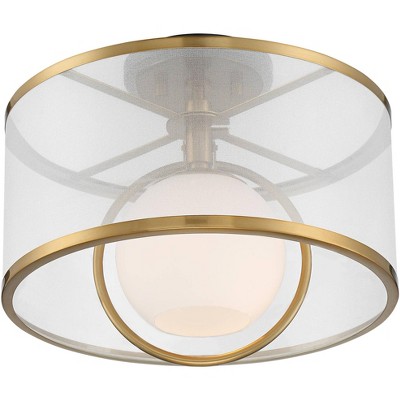 Artisanal Brass & Glass 17" Art Deco Drum Ceiling Light