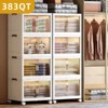 FONTOI 4-Tier Foldable Storage Box with Clear Doors&Wheels, Stackable Storage Container for Bedrooms Living Rooms Office, Beige, 15.35"*56.68"*25.59" - 2 of 4