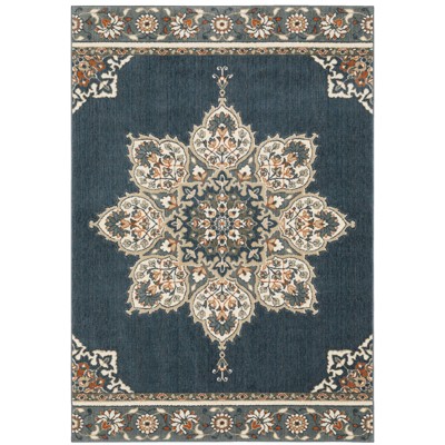9'10"x12'10" Farrah Bohemian Border Medallion Area Rug Blue/Beige - Captiv8e Designs: Large Traditional Indoor Rug
