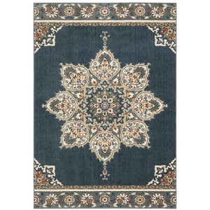 9'10"x12'10" Farrah Bohemian Border Medallion Area Rug Blue/Beige - Captiv8e Designs: Large Traditional Indoor Rug - 1 of 4