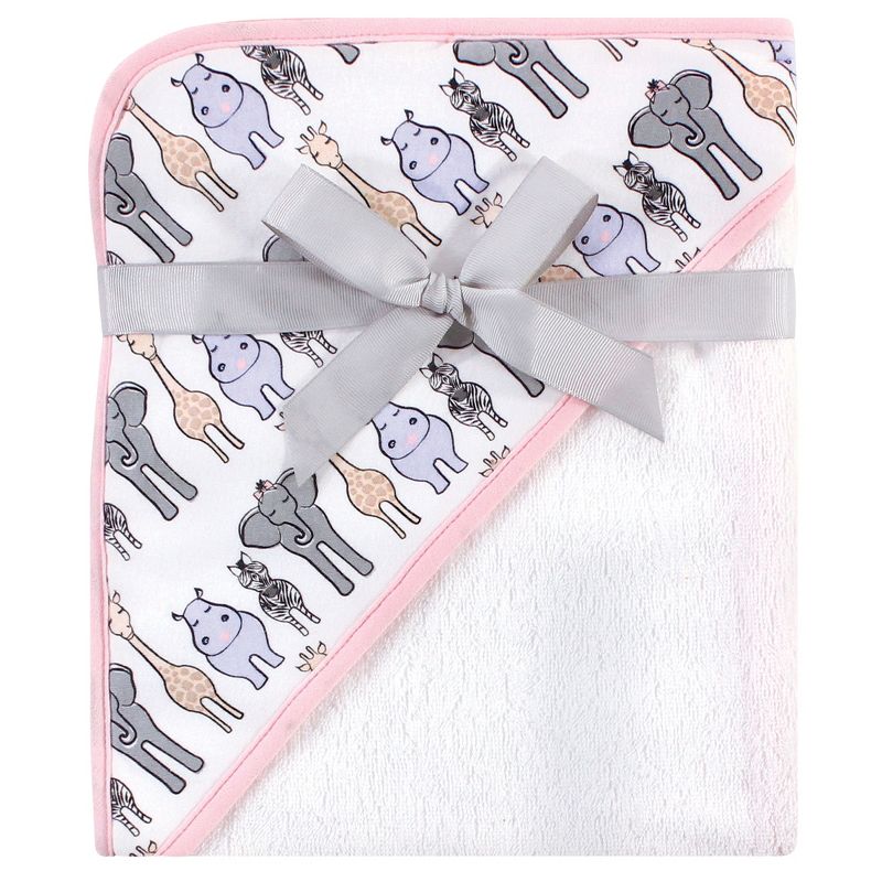 Hudson Baby Infant Girl Cotton Hooded Towel and Washcloth 2pc Set, Pink Safari, One Size, 4 of 5