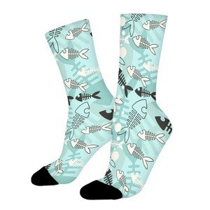 Skeleton Fish Women Printed Crew Socks Funny Funky Socks Soft Polyester Novelty Gifts for Artists Men - 1 of 1
