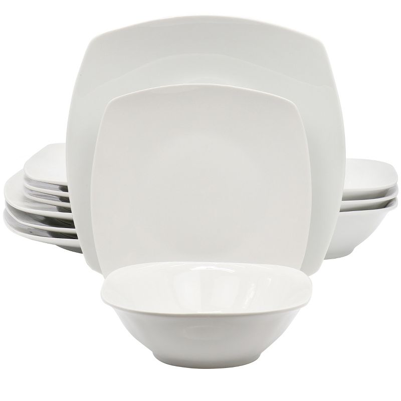 Gibson Home Blanca Cafe 12 Piece Square Ceramic Dinnerware Set in White, 1 of 7