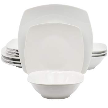 Gibson Home Blanca Cafe 12 Piece Square Ceramic Dinnerware Set in White