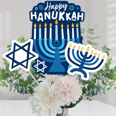Big Dot of Happiness Hanukkah Menorah - Chanukah Holiday Party Centerpiece Sticks - Table Toppers - Set of 15