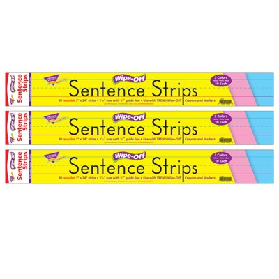 TREND Multicolor Wipe-Off® Sentence Strips, 24", 30 Per Pack, 3 Packs