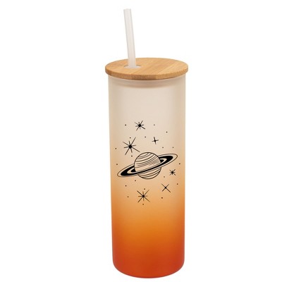Elanze Designs Saturn Planet Rings Galactic Stars Wrap-Around Design 25 Ounce Frosted Gradient Glass On-The-Go Coffee Travel Skinny Tumbler Mug Cup,