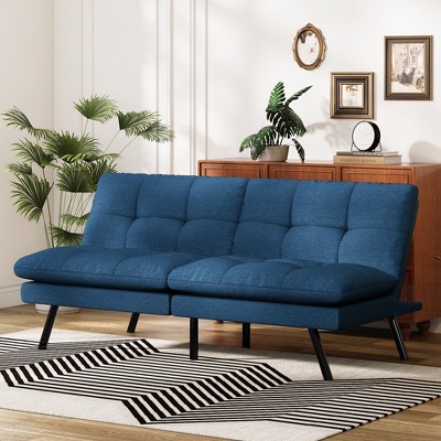 Dyonery Convertible Futon Sofa Bed, Soft Foam Futon Couch with Adjustable Backrest, Folding Small Loveseat Sleeper Recliner