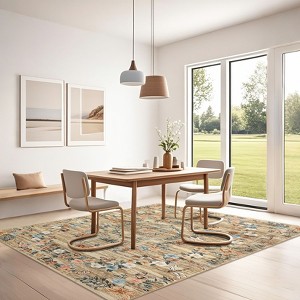Insect Botanical Washable Rugs for Living Room Non Slip Low Pile Modern Floral Printed Accent Rug Stain Resistant Indoor Carpet - 1 of 4