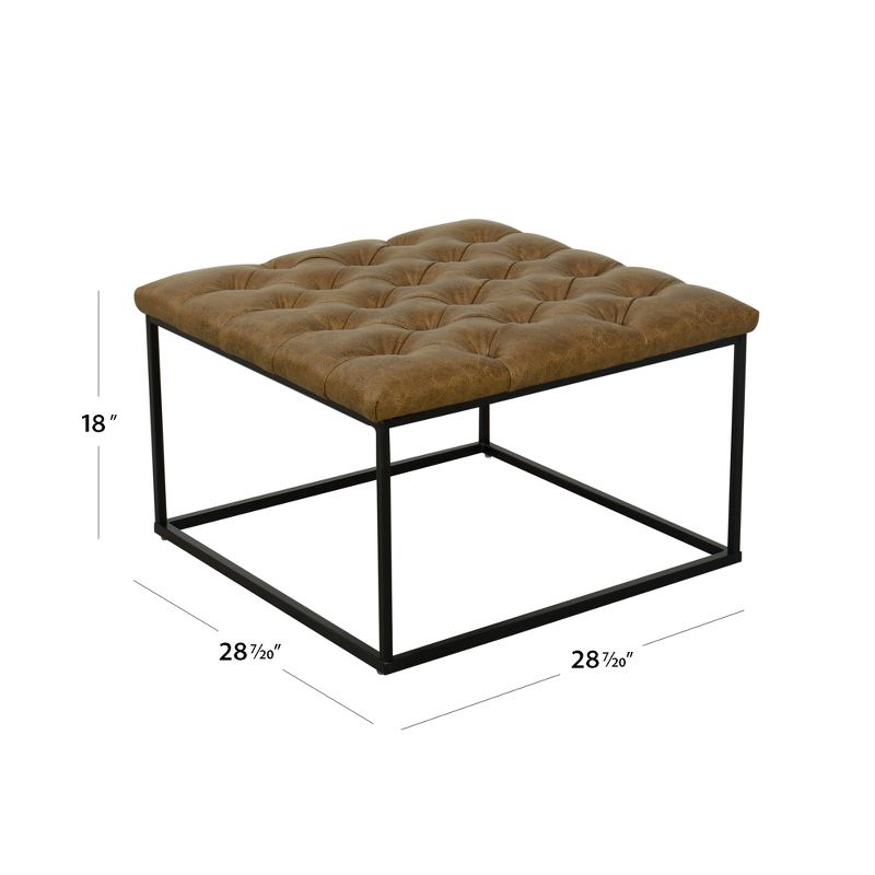 Square Metal Ottoman with Button Tufting Faux Leather Light Brown - HomePop, 3 of 9