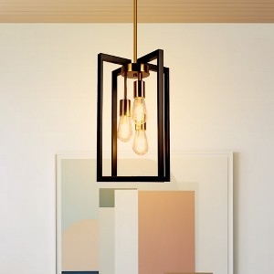 DORESshop 3-Light Black and Brass Industrial Lantern Pendant Light for Dining Room Entryway No Bulbs Included - 1 of 4