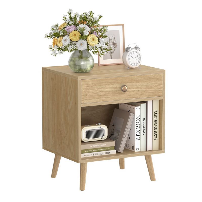 VASAGLE Nightstand, Small Bedside Table With Drawer, Open Compartment, And Pine Wood Legs, For Living Room Bedroom, 15.7 X 19.7 X 22.8 Inches, 3 of 10