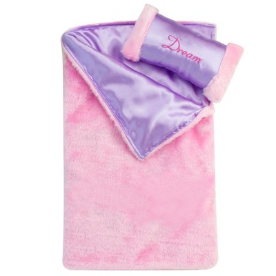 Sophia’s Fur/Satin Sleeping Bag and Pillow for 18" Dolls, Pink/Purple
