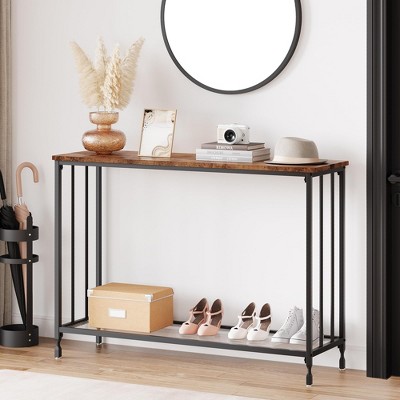 Console Table, Sofa Tables Narrow Entryway Table with Glass Shelf and Metal Frame, 41.5" Behind Couch Table