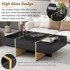 Lirago 47" Rectangular Coffee Table Modern Black High Gloss with 2 Drawers Golden Wood Legs Multi Storage for Living Room Office - 2 of 4