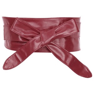 Allegra K Women's Faux Leather Self Tie Bowknot Wide Waist Band Sash Obi Belt One Size - 1 of 4