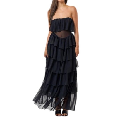 Women's Mesh Ruffled Maxi Dress - Blue Blush