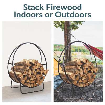 Black Tubular Steel 40-Inch Round Firewood Log Rack