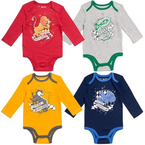 Harry Potter Hogwarts Hufflepuff Ravenclaw Slytherin Gryffindor Baby 4 Pack Cuddly Bodysuits Newborn to Infant - 1 of 4