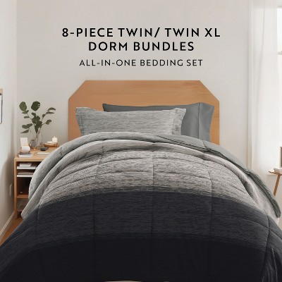 Becky Cameron 8PC Dorm Bedding Bundle, Patterned Comforter Set, Solid Sheet Set, Pillows, Laundry Bag - Becky Cameron, Forget Me Not Navy, Twin Extra Long — фото 7