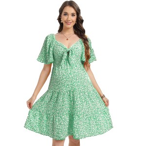 Women's Knotted Knee Length Wrap Baby Shower Dress - 1 of 4
