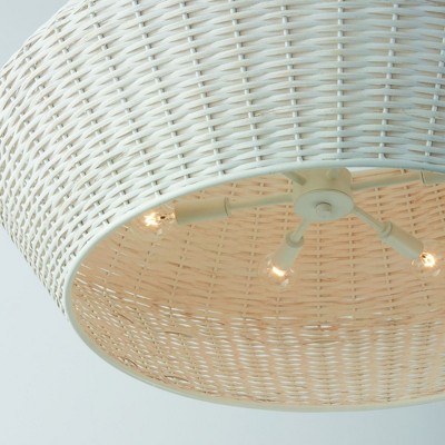Chalk White Woven Rattan 6-Light Drum Pendant
