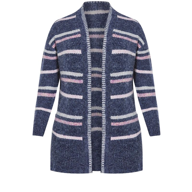 Women's Plus Size Skye Stripe Cardigan - indigo | AVENUE, 4 of 7