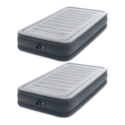 Intex Twin Size Dura Beam Deluxe Comfort Plush Air Mattress with Fiber Tech Construction, Built In Pump, and Portable Storage Case, Gray (2 Pack)