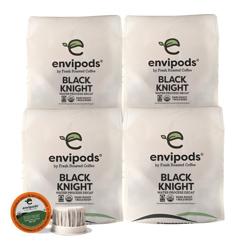 Fresh Roasted Coffee Black Knight Decaf Organic Dark Roast - 48ct compostable envipods, 1 of 8