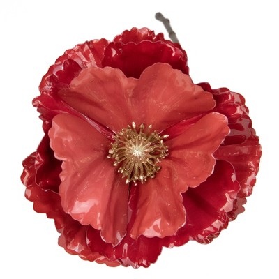 Coral Pink Artificial Christmas Poppy Stem with Gold Stamen
