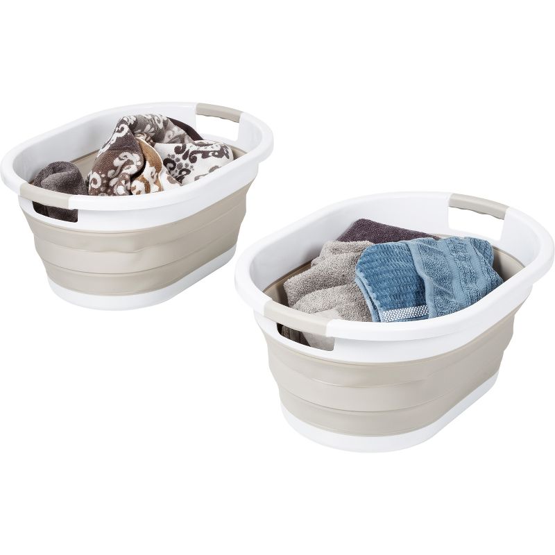 Honey-Can-Do Set of 2 Collapsible Hampers Warm Gray/White, 2 of 14