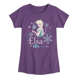 Girls' - Frozen - Elsa Snowflakes Fitted Short Sleeve Graphic T-Shirt - 1 of 4