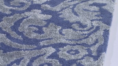 Gray and Navy Hand-Tufted Wool Damask Area Rug 3' x 5'