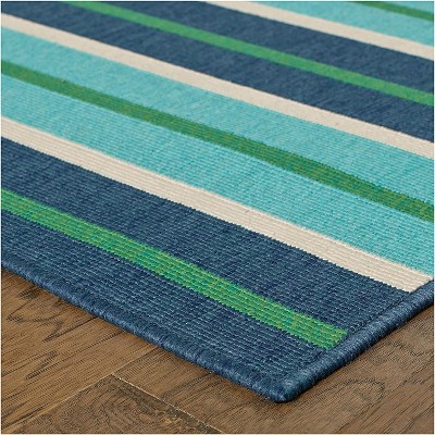 Lexington Blue Stripe Rectangular Synthetic Area Rug