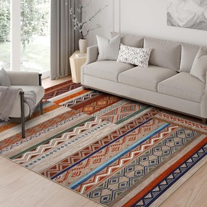 Acekool 5x7 Washable Rug – Vintage Geometric Non-Slip Carpet, Ultra-Thin Floor Mat for Living Room & Bedroom - 1 of 4