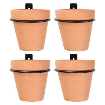 Darware 4in Metal Wall Ring Planters w/ Pots 4pk, Wall Mounted Clay Pots w/ Holders for Plants and Flowers