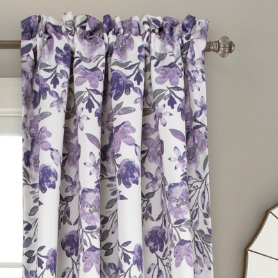 Tanisha Purple and Gray Floral Polyester Blackout Curtain Panels