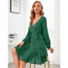 Coolmee Women's Dress Deep V-Neck Long Sleeve Waist Tie Ruffle Mini Swing Skater Dresses - 4 of 4