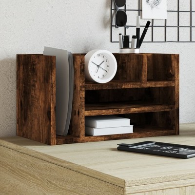 vidaXL Desk Organiser Smoked Oak 17.5x9.4x9.8" Engineered Wood