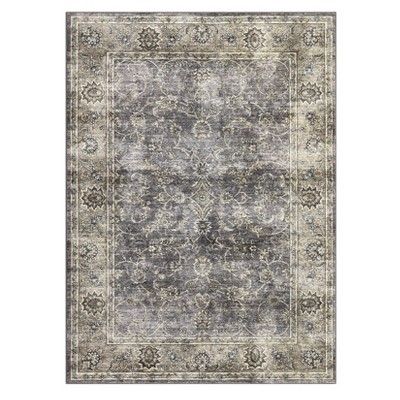 Machine Washable Area Rug Vintage Floral Non Slip Rug Foldable Stain Resistant Rugs Distressed Low Pile Indoor Carpet for Bedroom Living Room